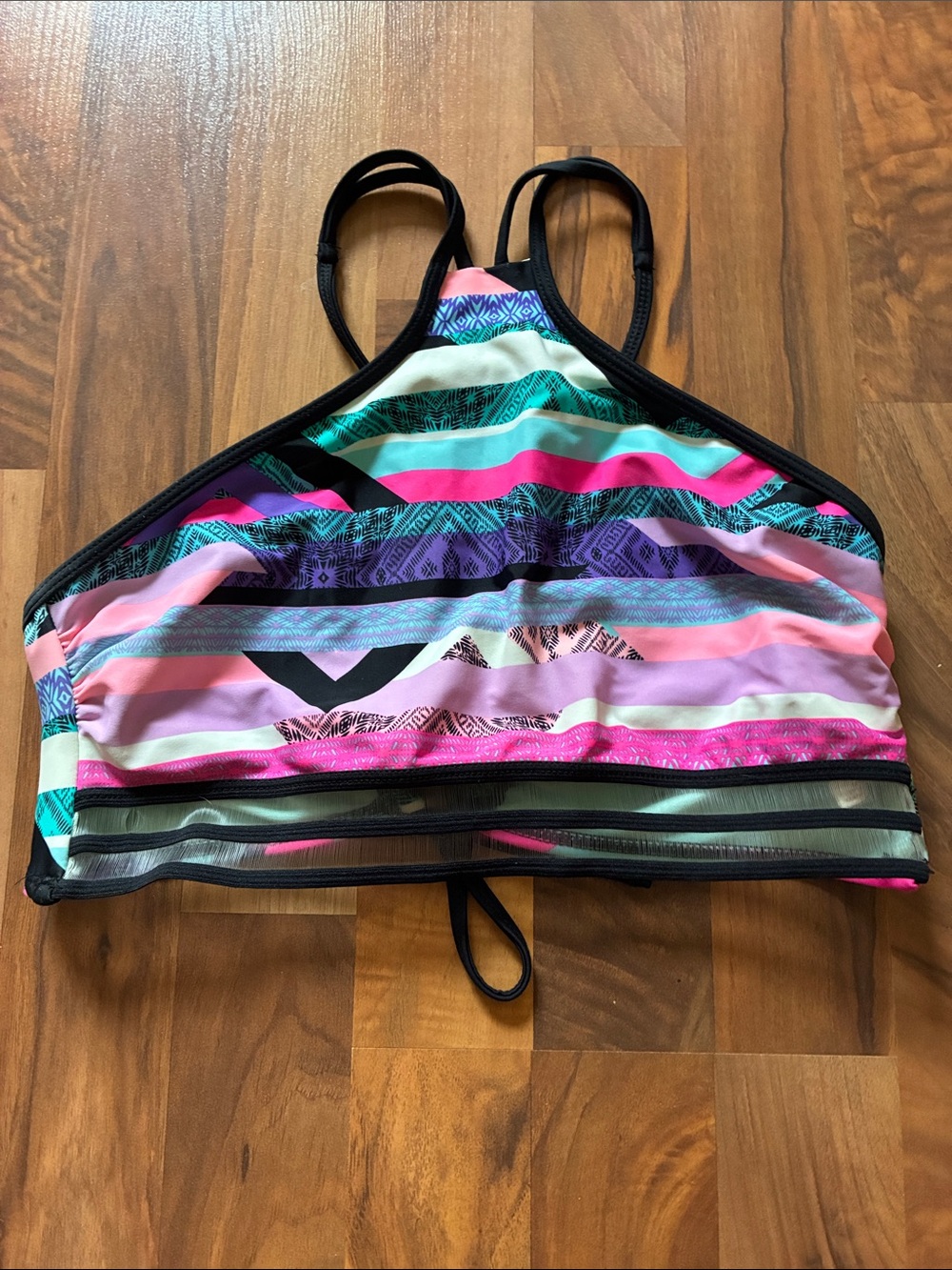OP Multi-Color Striped High-Neck Swim Top